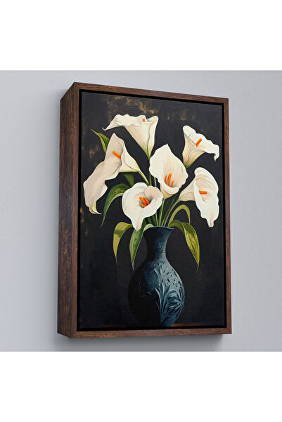 Oxyteez Flori albe într-o vază cu cadru de lemn Tablo-7555
