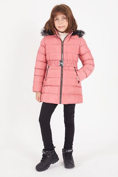 Cansın Mini Girl's Belted Puffer Coat Dark Pink 16408
