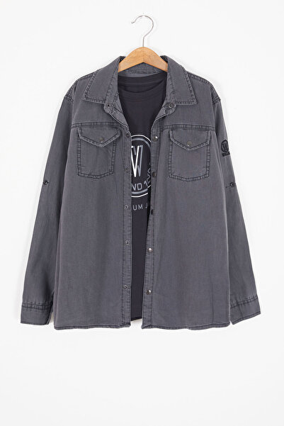 Cansın Mini Детски комплект за момчета с фуми лого, тениска и дънкова риза, 2...