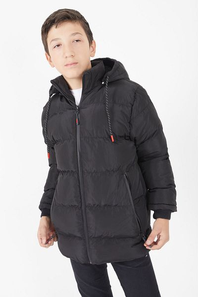 Cansın Mini Boy's Puffer Jacket Plain Pattern Black 15673