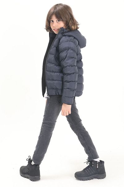 Cansın Mini Boy's Straight Stitched Navy Blue Puffer Coat 15641