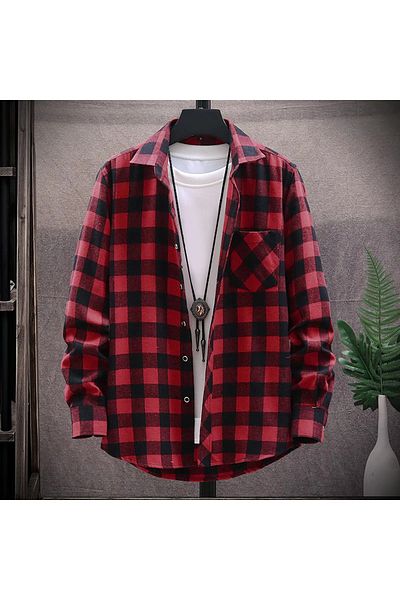 Köstebek Κόκκινο καρό μαύρο Oversize πουκάμισο ξυλοκόπο
