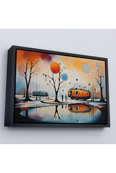 Oxyteez Πίνακας με Χειμωνιάτικο Τοπίο Κατασκήνωσης σε Αφαίρεση Kandinsky με Ξ...