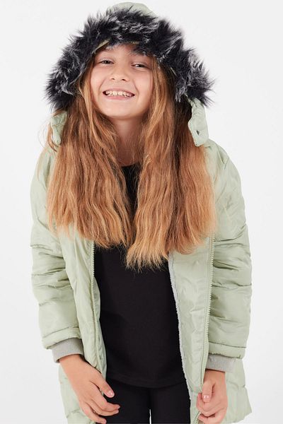Cansın Mini Girl's Coat Circle Patterned Hooded Puffer Coat 14575