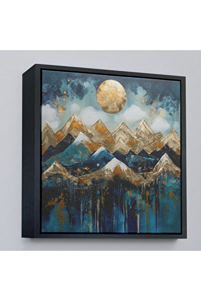Oxyteez Pictură peisaj solar peste munți cu cadru din lemn-8354