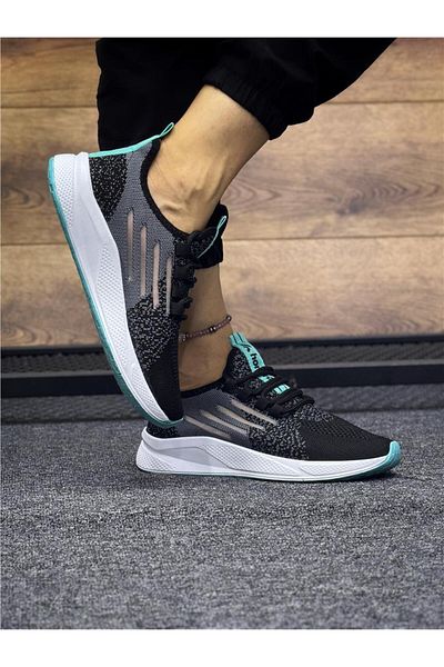 homiro Tricotaj cu șireturi Pantofi sport unisex-Negru -Verde apă