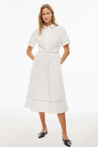 Perspective Ecru Colored Balars Regular Fit Fitted Sleeve Shirt Collar Dress