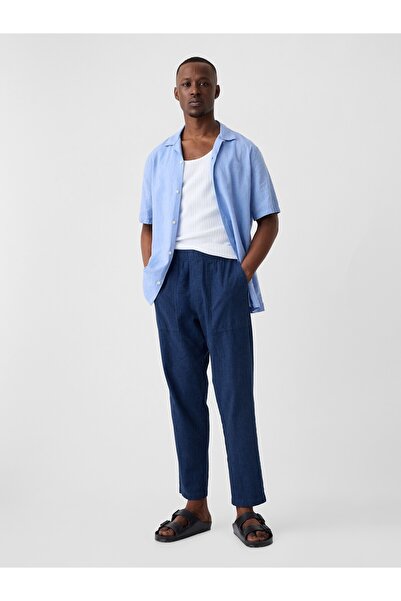 GAP Erkek Koyu Mavi Keten Karışımlı Straight Utiliyt Easy Pantolon