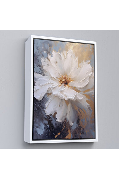 Oxyteez Tablou cu flori albe cu rama din lemn-7597