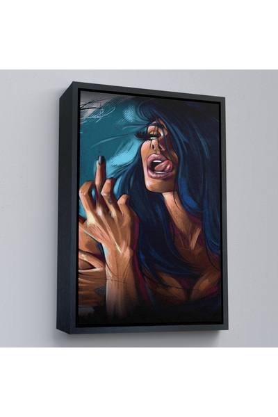 Limitless Γυναίκα με ξύλινο πλαίσιο που δείχνει με δάχτυλο Tablo-7725