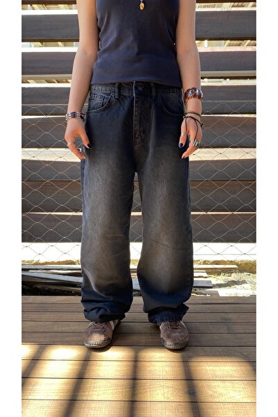 1blood Antrasit Yıkamalı Retro Baggy Jean