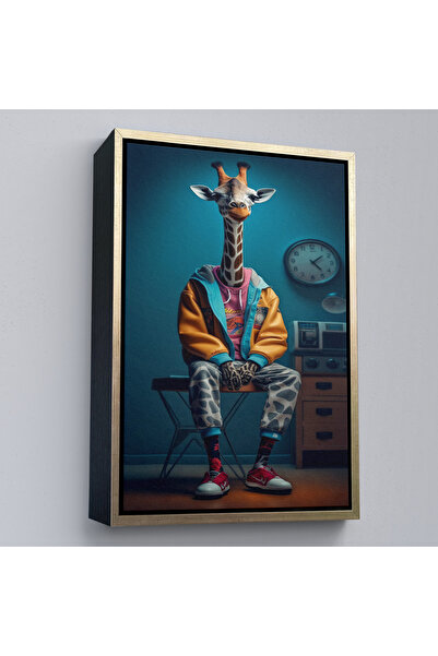 Oxyteez Tablou drăguț cu girafă cu cadru din lemn-7802