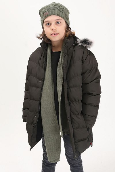Cansın Mini Φουσκωτό παλτό για αγόρι με λογότυπο Khaki 15490