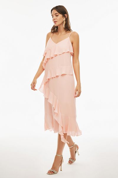 Perspective Φόρεμα Albans Comfortable Fit Midi Μήκος V-Neck σε πούδρα χρώματος
