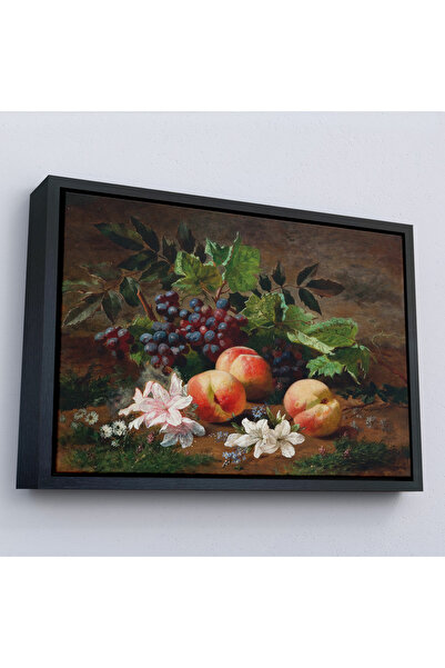 Oxyteez Pictură de piersici și struguri pe sol cu ​​cadru din lemn-7046