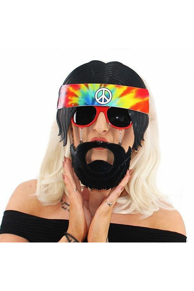 ZERO LAND DS-DERIN Ochelari de petrecere hippie cu design bandana cu păr negr...