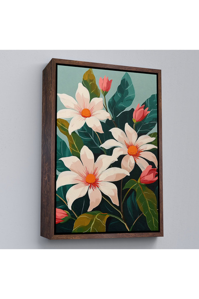 Oxyteez Tablo cu flori albe cu rama din lemn-7563