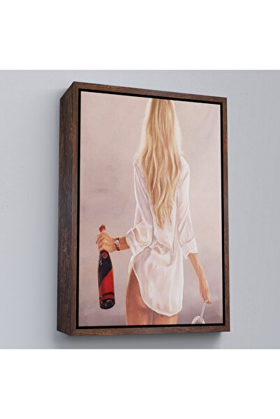Limitless Wooden Framed Wine and Glass Le Walking Blonde Haired Woman Painting-7946