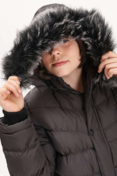 Cansın Mini Palton puf pentru băiat cu logo gri 15521