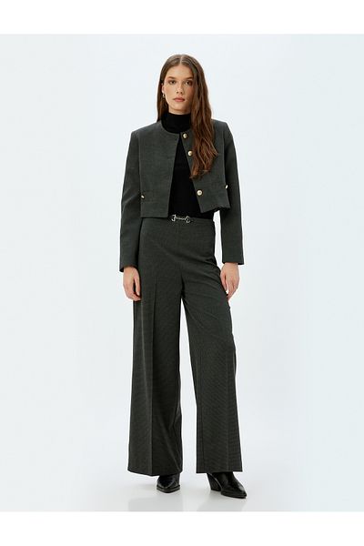 Koton High Waist Wide Leg Fabric Trousers with Accessory Detail