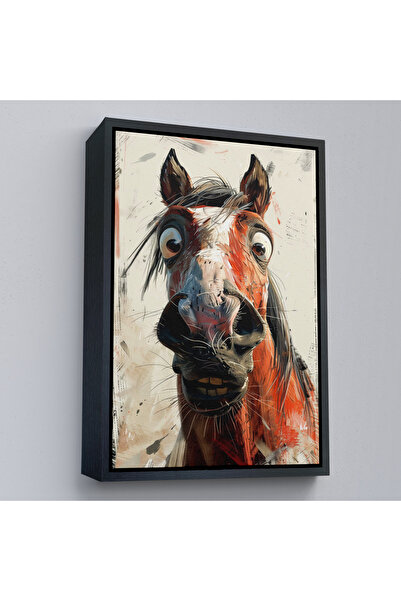 Oxyteez Pictură drăguță de portret de cal cu cadru din lemn-7853
