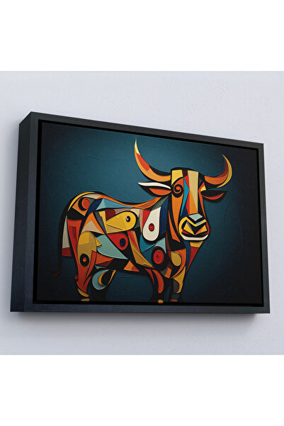 Oxyteez Pictură abstractă de taur cu cadru din lemn-7210
