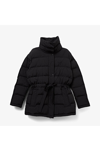 Lacoste Women's Stand Collar Quilted Gray Coat