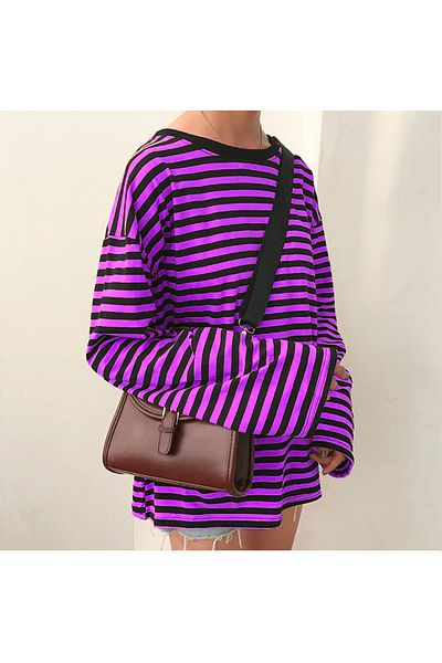 Köstebek Μωβ-μαύρο ριγέ Oversize (unisex) Μακρυμάνικο