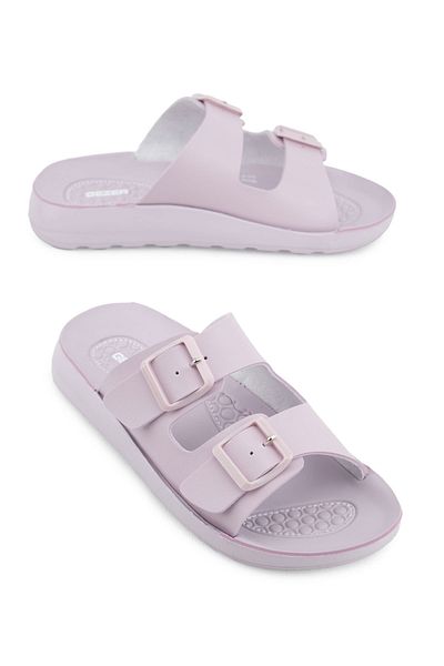 GEZER Summer Women's Comfortable Sole Faux Leather Double Buckle Adjustable Daily Slippers