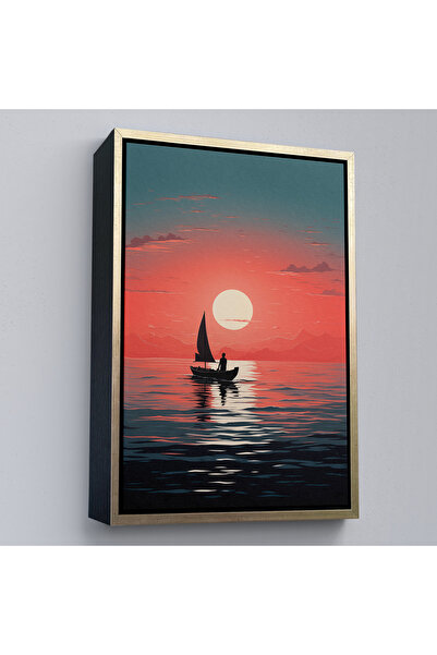 Oxyteez Pictură cu barca cu pânze în ocean cu cadru din lemn-7629