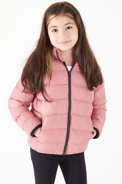 Cansın Mini Palton puf roz cu cusătură simplă pentru fetiță 15638