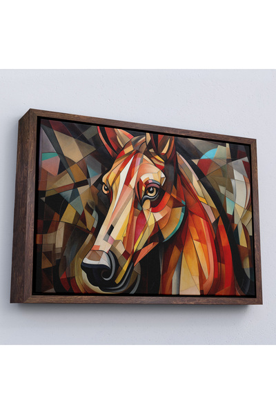 Oxyteez Tablou cu cap de cal în stil vitraliu cu cadru din lemn-7243