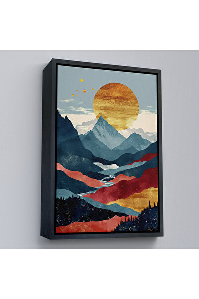 Oxyteez Tablo-7649 Peisaj solar peste munți cu cadru din lemn