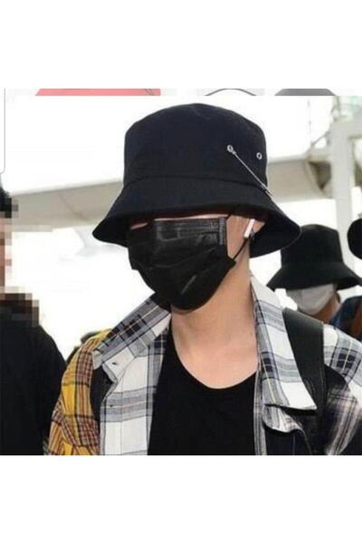Köstebek Siyah K-pop Piercing Ve Çengelli Iğne Modelli Bucket Şapka