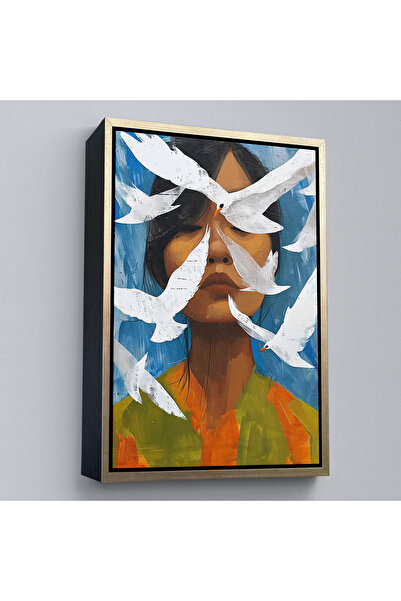 Home Pictură cu păsări albe și femeie asiatică cu cadru din lemn-7630