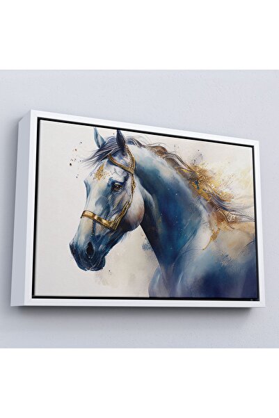N NOXXO White Horse Painting with Wooden Frame and Gold Detail-7278