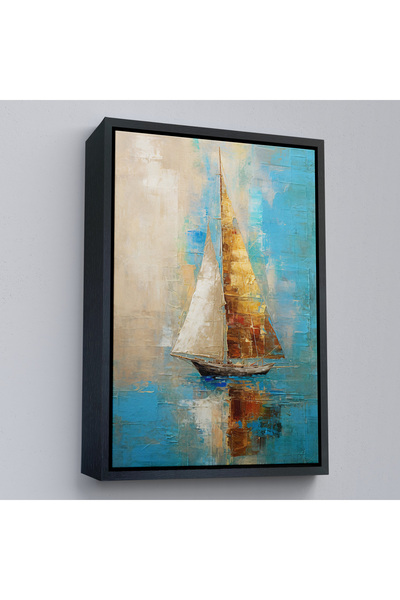Oxyteez Rama din lemn Barcă cu pânze în mare Tablo-7541