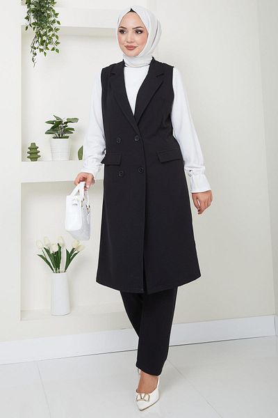 hafsamina Black Double Suit - Vest and Obscure Color HM2497