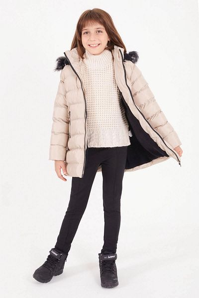 Cansın Mini Girl's Belted Puffer Coat Beige 15501