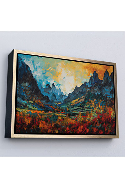 Oxyteez Pictură de apus de munte cu rame din lemn-7265