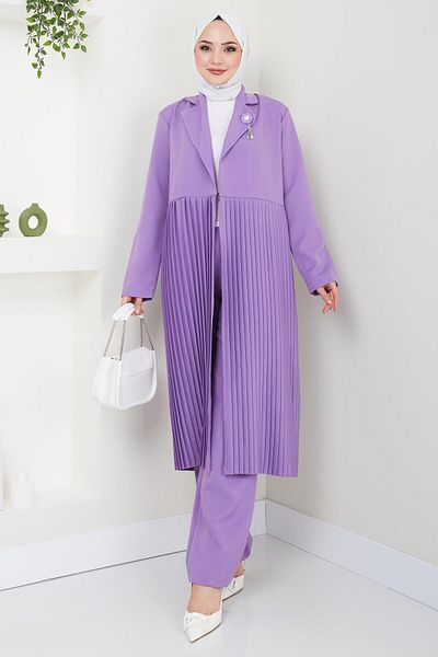 hafsamina Double Suit with Pleated Jacket Lilac HM2396