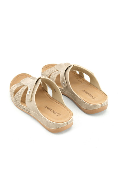 GEZER Vară Femei din piele artificială Talpă interioară confortabilă Cureaua cu velcro unică Papuci de zi cu zi reglabili