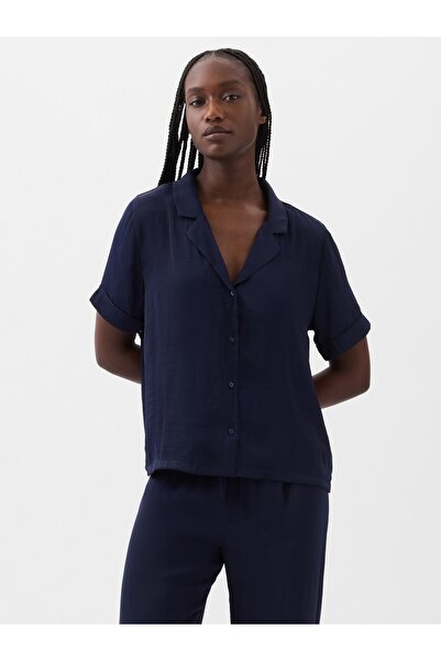 GAP Kadın Lacivert Saten Pijama Üstü
