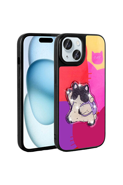 zore حافظة آيفون 15 غطاء سيليكون منقوش بارز مع شخصيات أيماكس - أرجواني