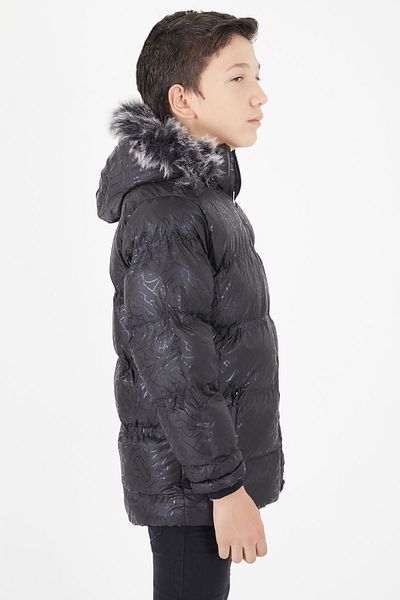 Cansın Mini Boy's Black Puffer Jacket with Black Shearling 15480