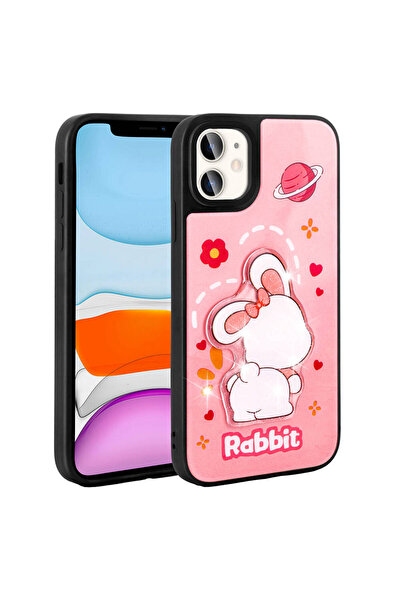 zore حافظة آيفون 11 من السيليكون مع شكل أيقوني منقوش لامع - وردي