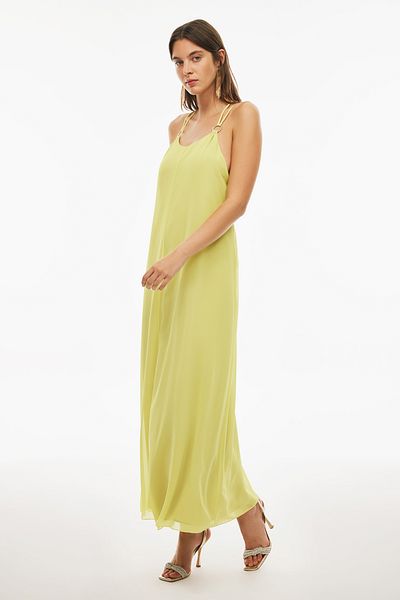 Perspective Φόρεμα Blants Comfortable Fit Maxi με λουράκι με στρογγυλή λαιμόκοψη λεμονί
