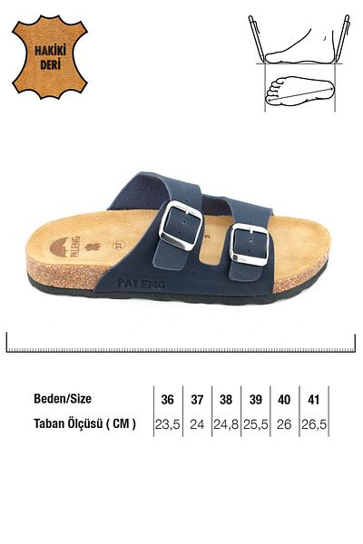 Paleng Gezer Paleng Summer Women's Insole Genuine Leather Double Buckle Adjustable Cork Sole Daily Slippers