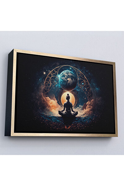 N NOXXO Femeie meditând într-un cadru de lemn conectată cu universul pe Lotus Tablo-7251