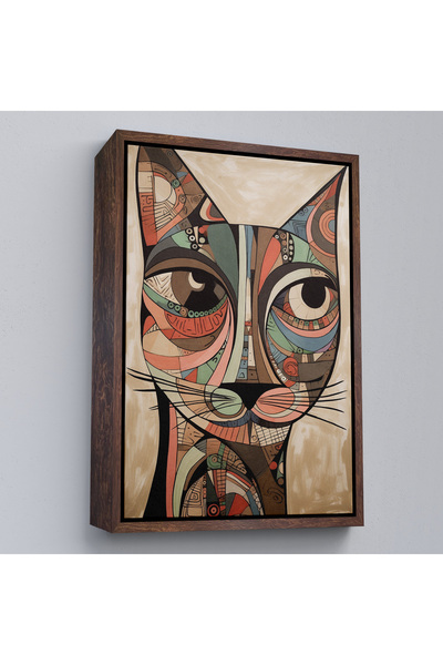 N NOXXO Patterned Cat Painting with Wooden Frame-7901